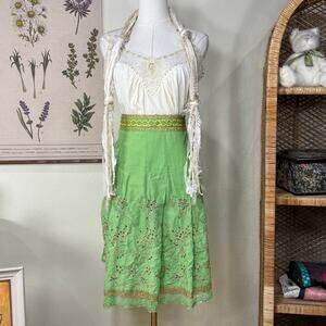 90s Y2k Floral Embroidered Sequins Skirt Boho Fairy Grunge Hippie Whimsy Twee S